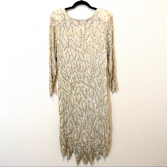 VTG 80s Silk Beaded Dress - Picture 2 of 10